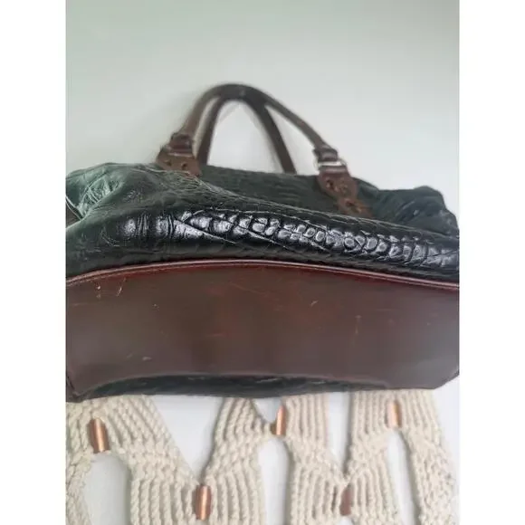 VTG Handbag Brown Western Satchel Crocodile Embos Cowhide Silver Buckle Boho - Picture 5 of 6